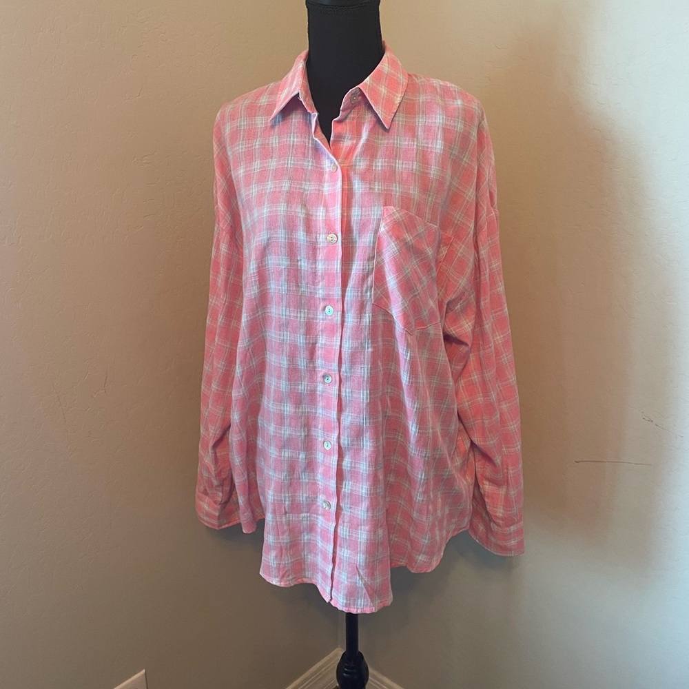 BNWT White Birch Plaid Shirt (pink and blue)